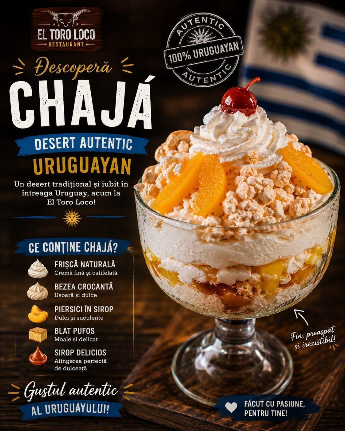Chajá, desert uruguayan cu bezea, frișcă și piersici